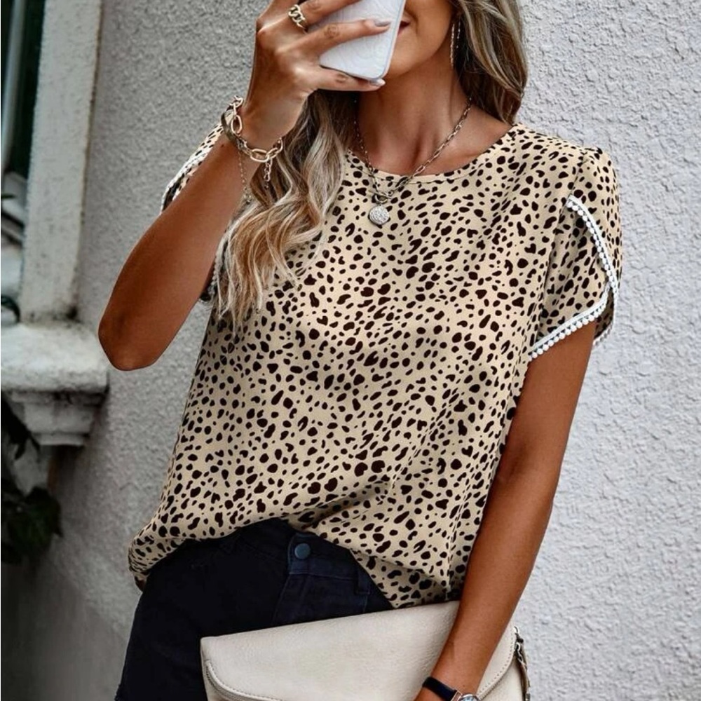 Shein Allover Print Petal Sleeve Blouse